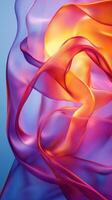 Colorful silk drapes create an ethereal ambiance with flowing shapes and soft light at dusk photo