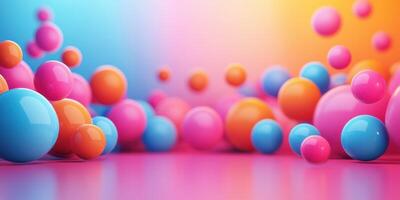 Colorful spheres scattered on a vibrant background with a smooth gradient at a digital art exhibition photo