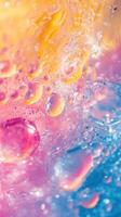 Vibrant bubbles and shimmering droplets create a stunning abstract design in colorful liquid photo