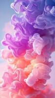 Swirling abstract patterns in vibrant shades of purple and pink create a mesmerizing visual display in a soft gradient photo