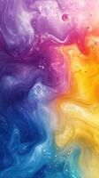 Vibrant abstract artwork blending purple, pink, orange, and blue colors, showcasing fluid motion and organic patterns photo