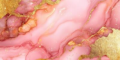 Abstract pink and gold marble texture with fluid shapes and shimmering accents in a harmonious design photo