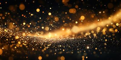 Sparkling golden particles creating a magical atmosphere over a dark background at an evening event photo