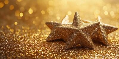 Golden stars create a dazzling display on a sparkling surface during a festive celebration photo