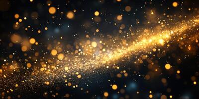 Sparkling golden light trails create an enchanting atmosphere in a dark background during a festive celebration at night photo