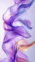 Colorful silk ribbons in motion create an abstract artwork with shades of purple and gold blending seamlessly photo