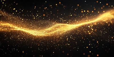 Golden sparkling dust flows gracefully across a dark backdrop, creating an enchanting visual effect filled with allure photo