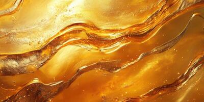 Golden waves flow with shimmering reflections under soft light in an abstract texture design photo