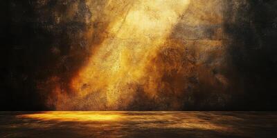 Lighting creates a warm ambiance on a textured wall in a dimly lit indoor space during the evening hours photo