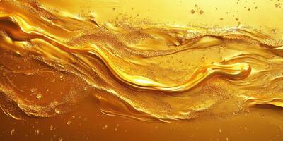 Golden swirls and bubbles create a mesmerizing abstract design in bright shades of yellow and gold photo