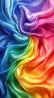 Colorful silk fabric flowing in waves showcasing a rainbow spectrum in vibrant hues for artistic textile design photo