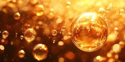 Golden bubbles floating in a warm, shimmering atmosphere during a lively celebration photo