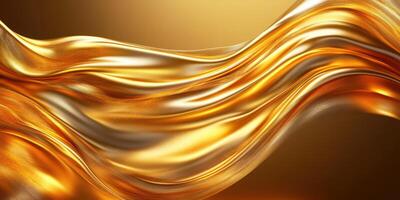 Flowing golden fabric shines under soft lighting, creating a luxurious and dynamic appearance in an artistic backdrop photo