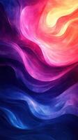 Colorful abstract waves create a vibrant atmosphere with blending tones of red, pink, orange, purple, and blue during a digital art concept photo