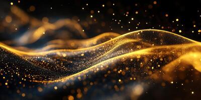 Golden waves of shimmering light flowing through a dark space create a mesmerizing visual delight photo