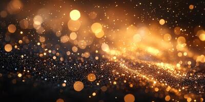Captivating golden bokeh lights creating a mesmerizing background in a dark setting photo
