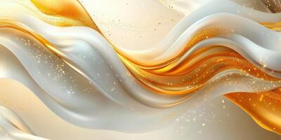 Elegant golden and white wave patterns create a captivating texture displaying light and movement in an abstract composition photo