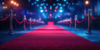 Red carpet event with bright lights and festive atmosphere at night photo