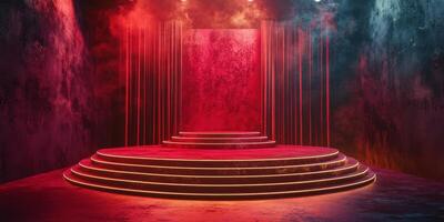 Stage design with colorful lights and smoke for a performance in a dimly lit venue photo