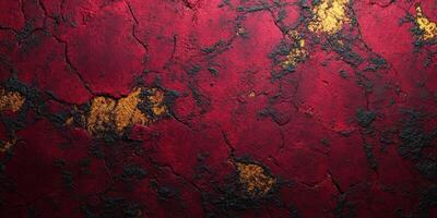 Distinctive textured wall showing deep red cracks with touches of gold, resembling classic artistic styles from ancient structures photo