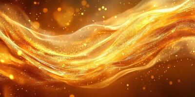 Golden shimmering waves flowing gracefully with sparkling light in an ethereal background photo