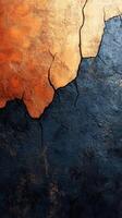 Artistic texture contrast with orange and black hues highlighting cracks and imperfections in the surface photo