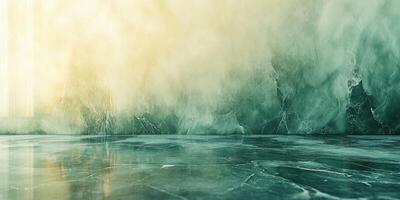 Textured green marble floor with soft light and mist creating a serene atmosphere in a contemporary space photo