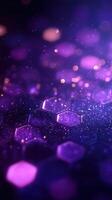 Colorful abstract background featuring hexagonal patterns and shimmering lights in purple hues photo