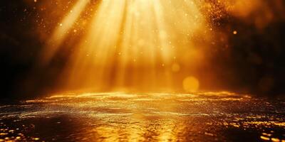 Golden rays illuminate a serene surface with shimmer and warmth during a peaceful twilight moment photo