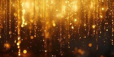 Golden droplets create a mesmerizing display of light and reflections during a festive celebration at night photo
