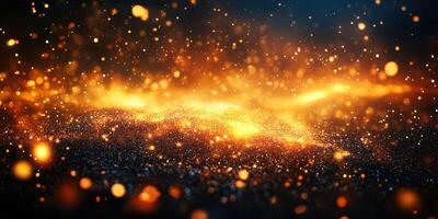 Bright golden particles create a mesmerizing visual display in a dark environment photo