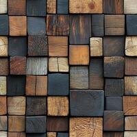 Textured Wooden Block Wall Close-Up photo
