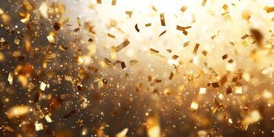 Celebratory confetti bursts in golden hues creating a festive atmosphere during a special event or occasion photo