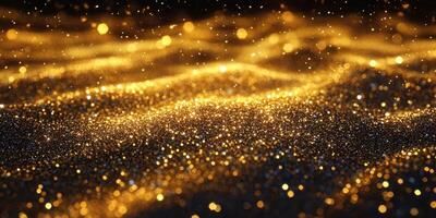 Sparkling golden texture shimmering under soft light creates a mesmerizing visual effect in a dark atmosphere photo
