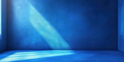 Bright blue interior space with sunlight streaming through windows in a minimalist design photo