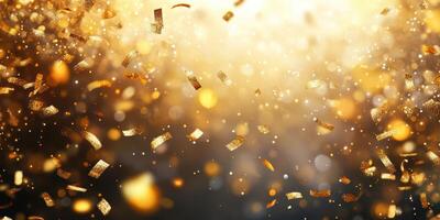 Shimmering gold confetti fills the air during a celebration at a joyous event photo