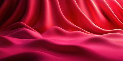 Bright red fabric creates soft waves and folds with varying shades and textures under gentle light, creating a dramatic visual effect photo
