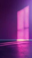 Bright purple wall reflecting sunlight in an artistic indoor setting during the afternoon photo