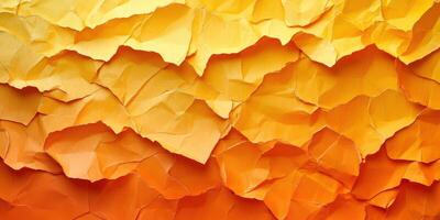 Brightly colored crumpled paper layers in vibrant shades of yellow and orange create a dynamic visual texture photo