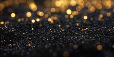 Sparkling golden and black particles create a mesmerizing abstract background in soft light during a festive celebration photo