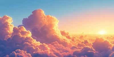 Sunset over vibrant clouds with warm hues illuminating the sky photo