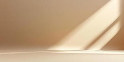 Soft sunlight streams through a warm, minimalist space creating serene shadows and gentle textures photo
