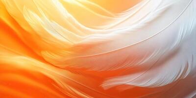 Soft white feathers float gracefully against a warm orange background, creating a serene and tranquil atmosphere in a dreamy setting photo