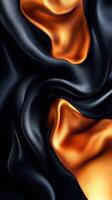 Swirling fabrics in deep black and vibrant orange create a striking visual interplay in a contemporary setting photo