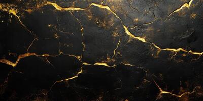 Black and gold textured wall showcasing intricate patterns and contrasts in artistic design photo