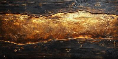 Wood texture with metallic gold accents creates a striking visual contrast in a natural setting photo
