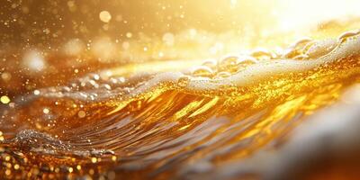 Golden waves reflecting sunlight create a stunning visual spectacle on a serene ocean surface during sunset photo