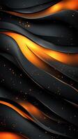 Abstract design featuring flowing black waves with glowing golden sections and sparkling details in a modern style photo
