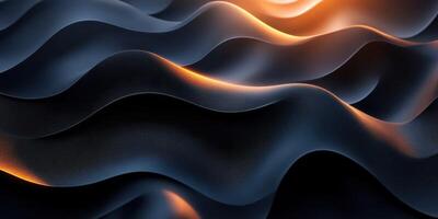Textured waves in dark tones illuminated by warm light create an abstract composition in a serene setting photo