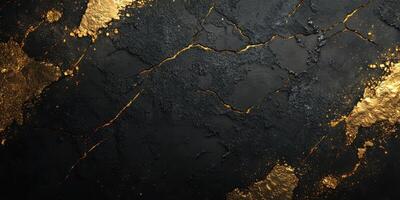 Black and gold cracked texture with a dramatic contrast highlighting elegance and sophistication photo